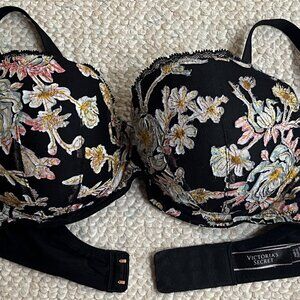 Victoria's Secret Dream Angels Size 34D Black Floral Lined Underwire Bra